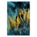 Poster Golden Waves - golden waves on a blue texture in an abstract style 131925
