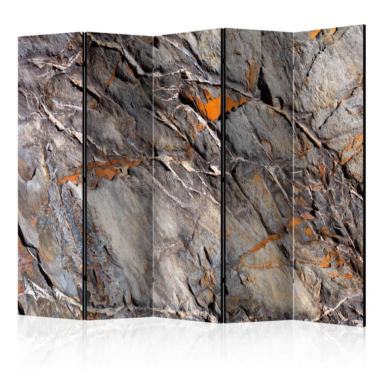 Room Divider Screen Mountain Bastion II (5-piece) - dark composition with a rock texture 132525
