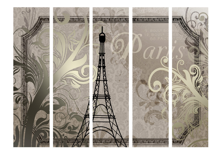 Room Divider Screen Vintage Paris - Golden II (5-piece) - Eiffel Tower and ornaments 132625 additionalImage 3