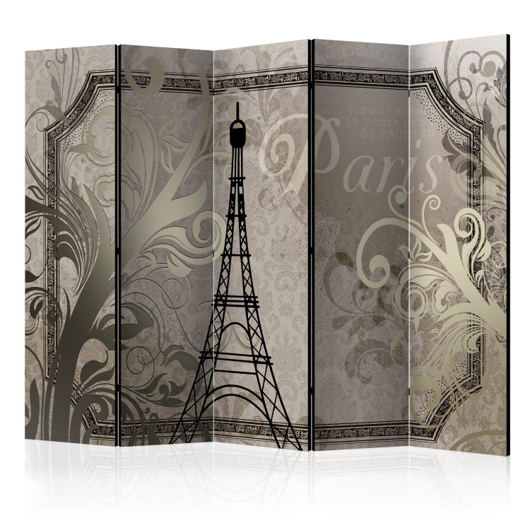 Room Divider Screen Vintage Paris - Golden II (5-piece) - Eiffel Tower and ornaments 132625