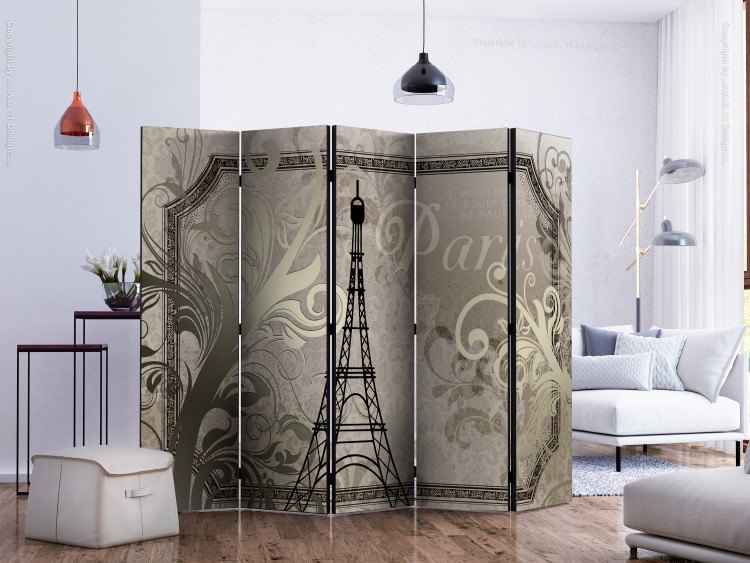 Room Divider Screen Vintage Paris - Golden II (5-piece) - Eiffel Tower and ornaments 132625 additionalImage 2