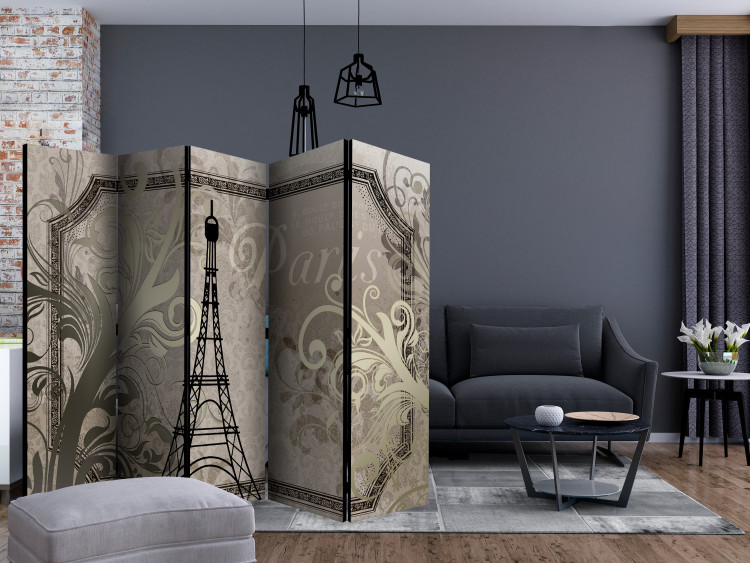Room Divider Screen Vintage Paris - Golden II (5-piece) - Eiffel Tower and ornaments 132625 additionalImage 4