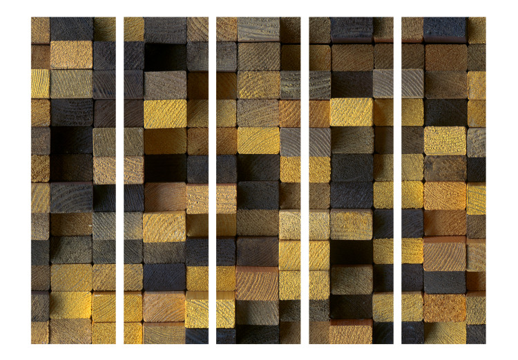 Room Divider Wooden Cubes II (5-piece) - checkered background in dark colors 133025 additionalImage 3