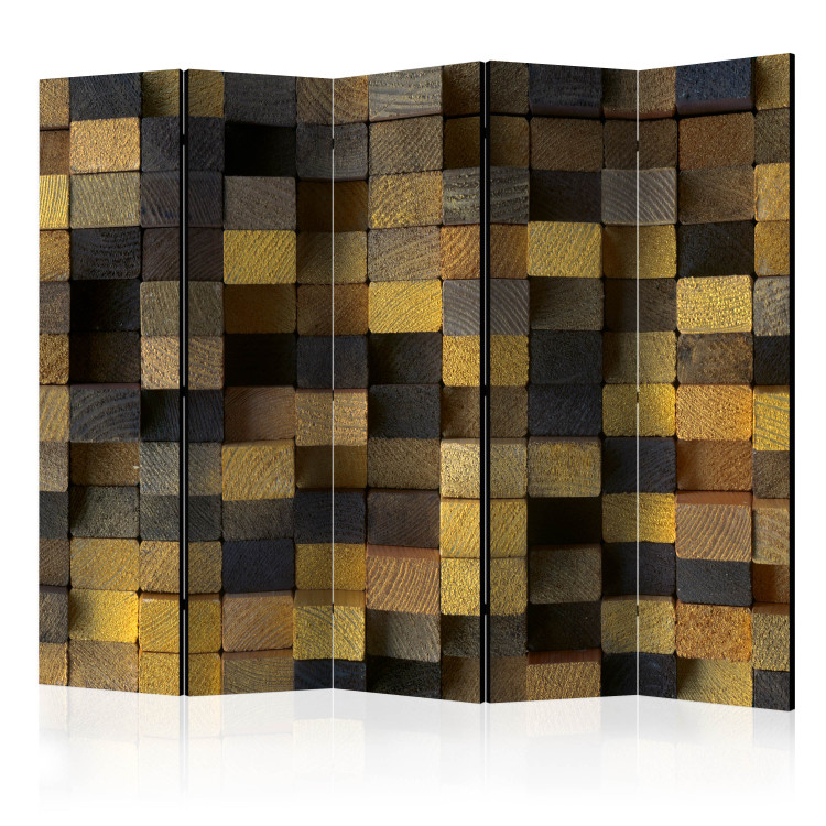 Room Divider Wooden Cubes II (5-piece) - checkered background in dark colors 133025