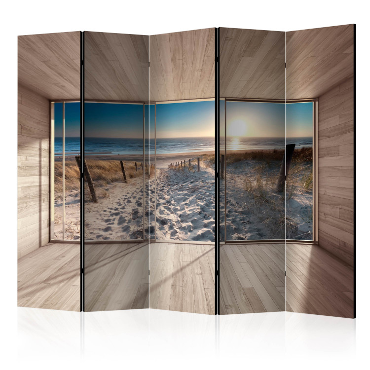 Folding Screen Modern Lounge: By the Sea II (5-piece) - beach view from a window 133125