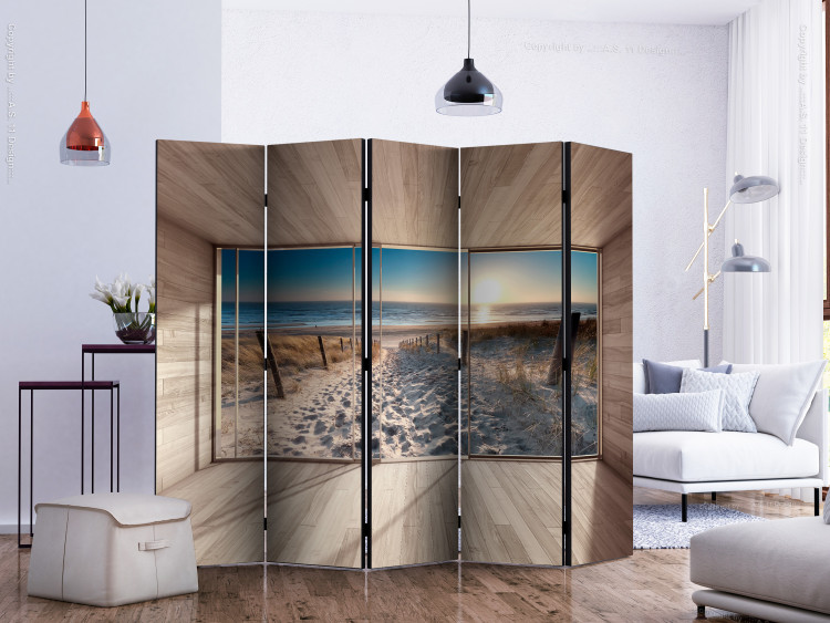 Folding Screen Modern Lounge: By the Sea II (5-piece) - beach view from a window 133125 additionalImage 2