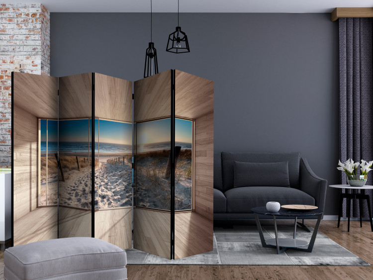 Folding Screen Modern Lounge: By the Sea II (5-piece) - beach view from a window 133125 additionalImage 4