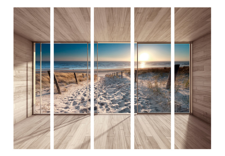 Folding Screen Modern Lounge: By the Sea II (5-piece) - beach view from a window 133125 additionalImage 3