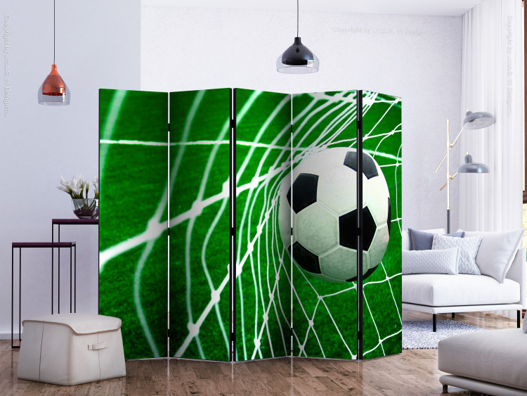 Room Divider Screen Goool! II (5-piece) - soccer ball against a white net and turf 133325 additionalImage 2