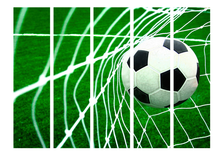 Room Divider Screen Goool! II (5-piece) - soccer ball against a white net and turf 133325 additionalImage 3