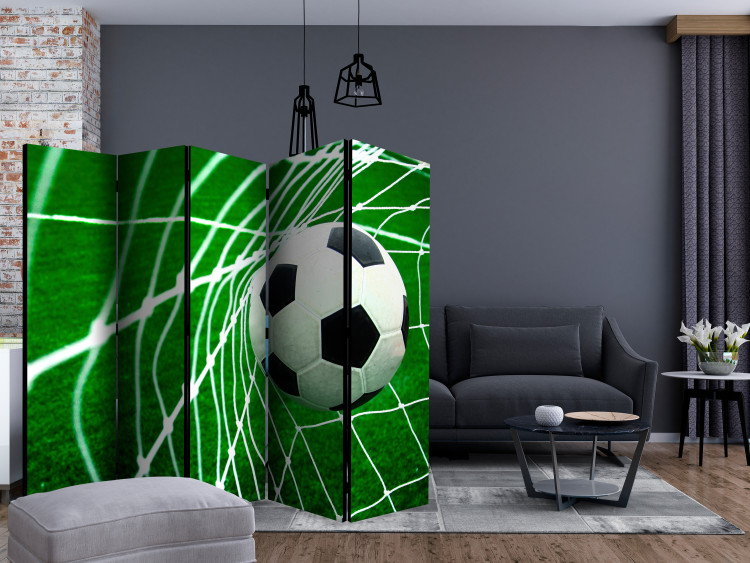 Room Divider Screen Goool! II (5-piece) - soccer ball against a white net and turf 133325 additionalImage 4