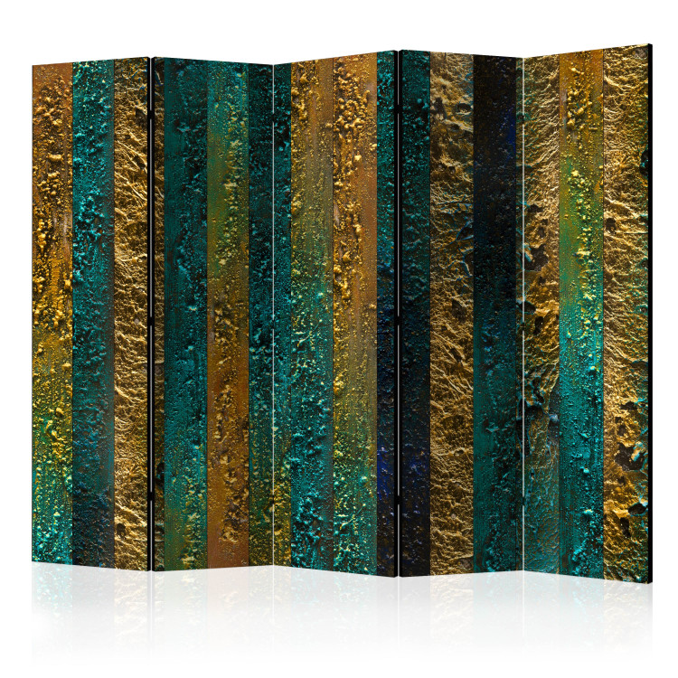 Room Divider Treasures of Atlantis II - abstract blue-gold texture in stripes 133625