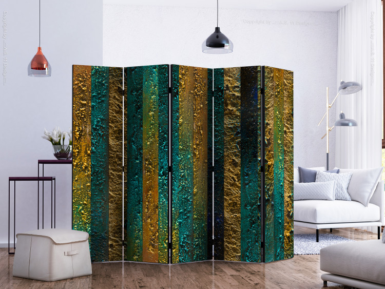 Room Divider Treasures of Atlantis II - abstract blue-gold texture in stripes 133625 additionalImage 2