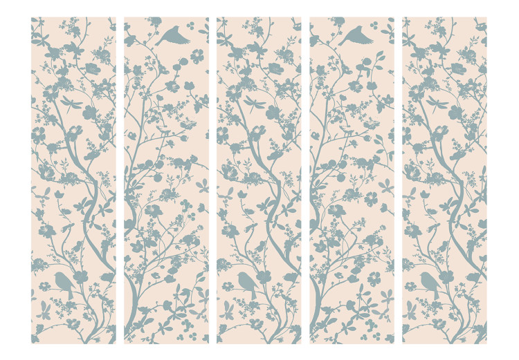 Room Separator Spring Stir II - fanciful pattern of plants and birds on a light background 133925 additionalImage 3