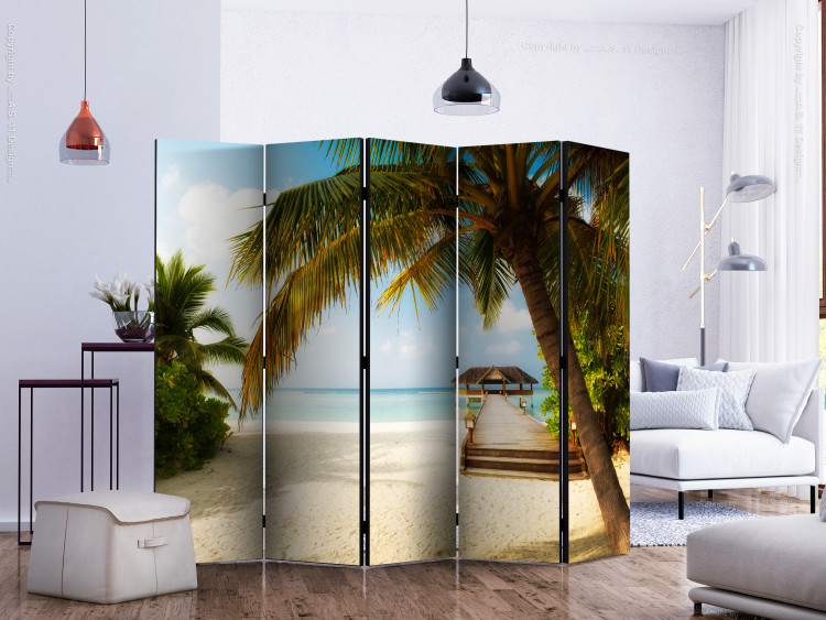 Folding Screen Paradise Beach II - tropical island with beach and palm trees against the ocean 134025 additionalImage 2