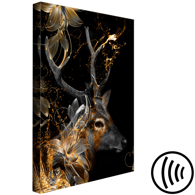 Canvas Art Print Holy deer - animal with golden applications on a black background 134625 additionalImage 6