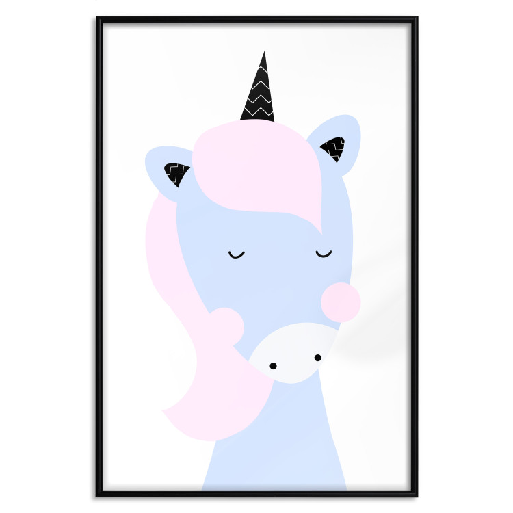 Poster Sweet Unicorn - playful blue animal with a horn on a light background 138125 additionalImage 12