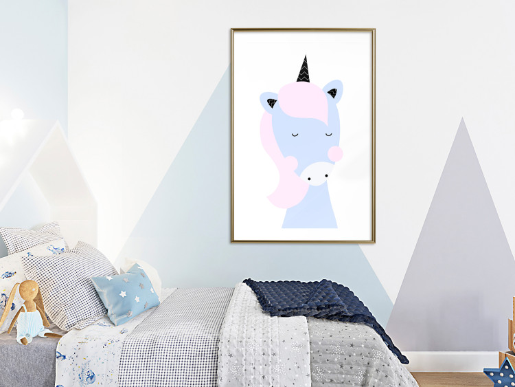 Poster Sweet Unicorn - playful blue animal with a horn on a light background 138125 additionalImage 19