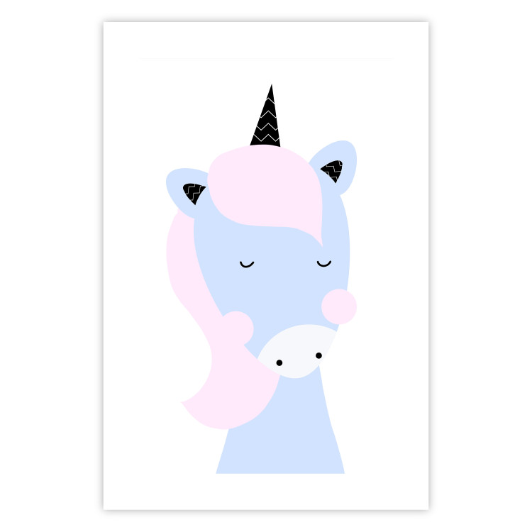 Poster Sweet Unicorn - playful blue animal with a horn on a light background 138125 additionalImage 11