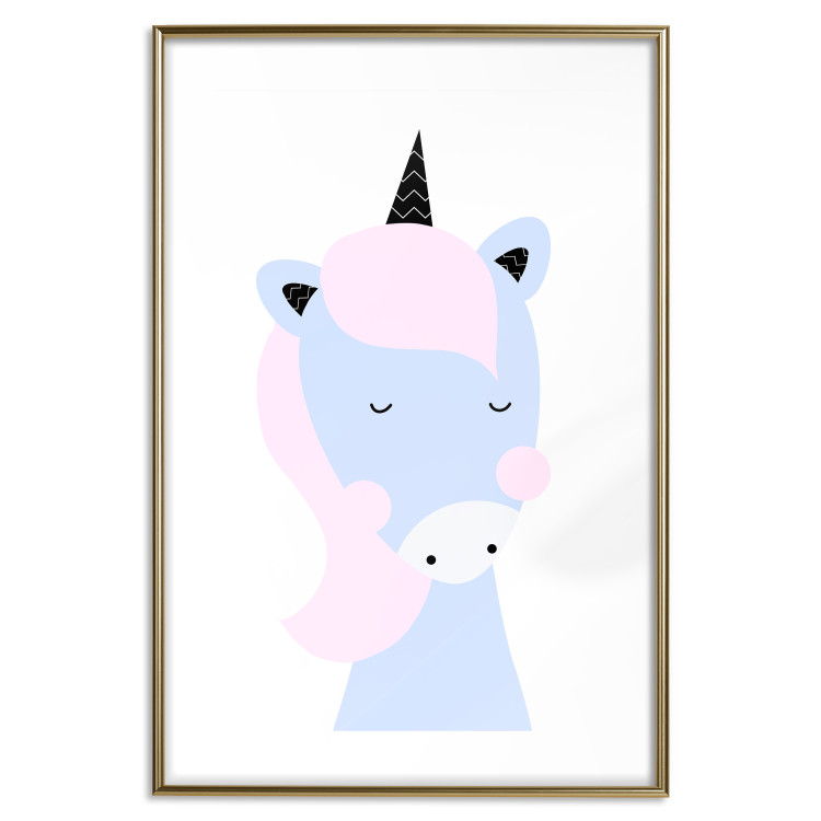 Poster Sweet Unicorn - playful blue animal with a horn on a light background 138125 additionalImage 17