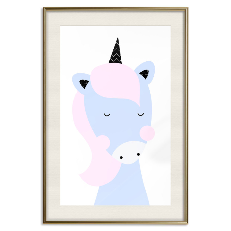 Poster Sweet Unicorn - playful blue animal with a horn on a light background 138125 additionalImage 27