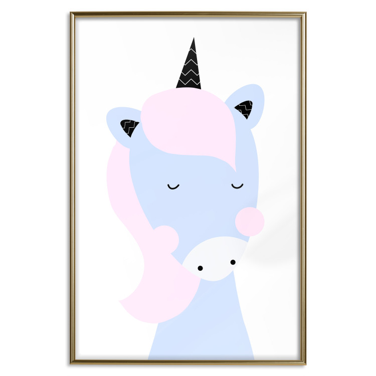 Poster Sweet Unicorn - playful blue animal with a horn on a light background 138125 additionalImage 11