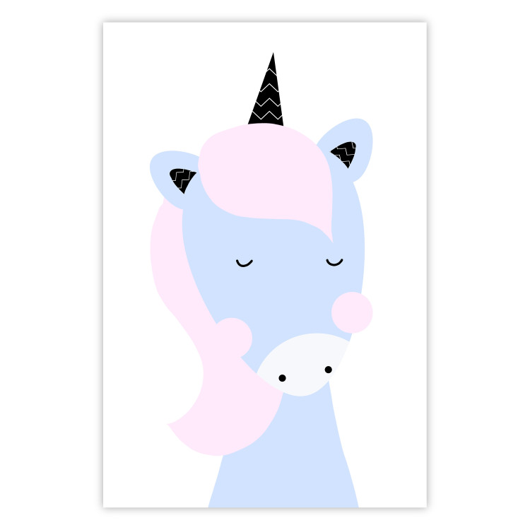 Poster Sweet Unicorn - playful blue animal with a horn on a light background 138125
