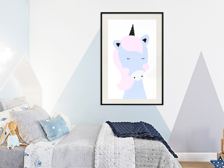 Poster Sweet Unicorn - playful blue animal with a horn on a light background 138125 additionalImage 19