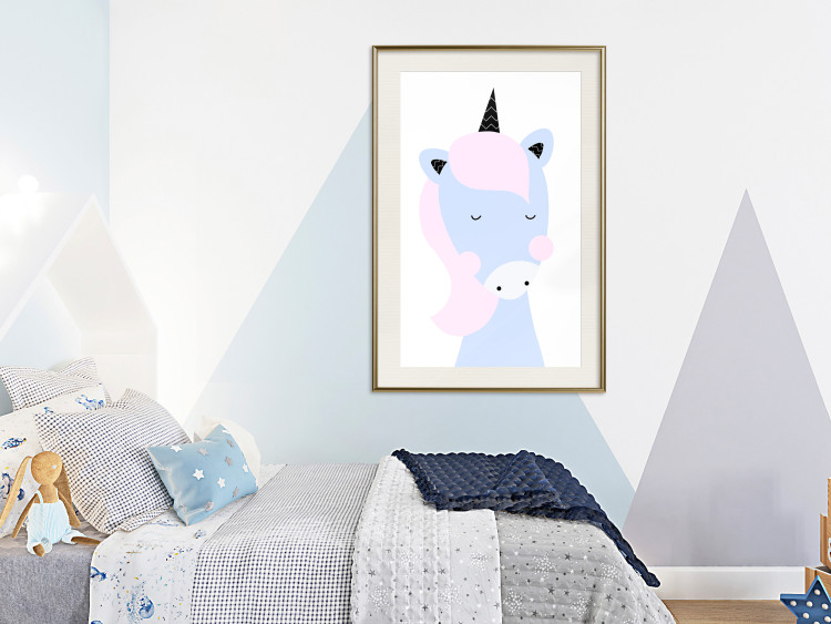 Poster Sweet Unicorn - playful blue animal with a horn on a light background 138125 additionalImage 24