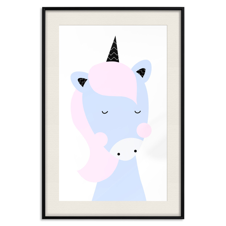 Poster Sweet Unicorn - playful blue animal with a horn on a light background 138125 additionalImage 26