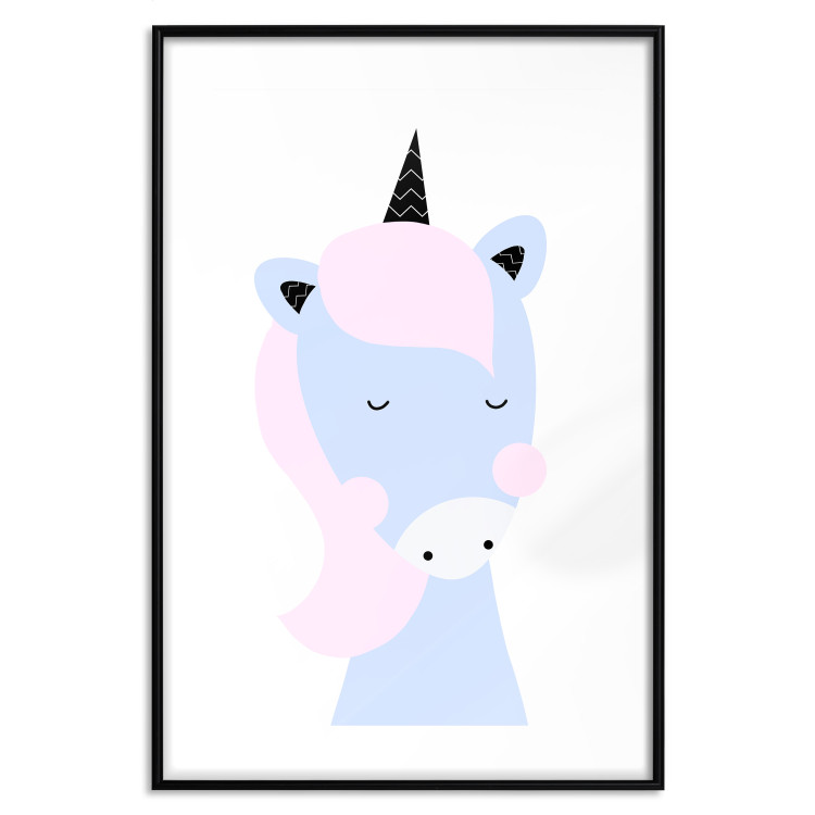 Poster Sweet Unicorn - playful blue animal with a horn on a light background 138125 additionalImage 16