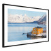 Wall Poster Silence and Peace - winter landscape of a yellow cottage by a lake and mountains 138725 additionalThumb 3