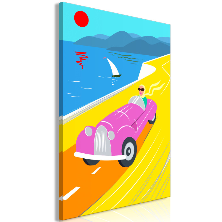Canvas Print Colorful Ride (1-piece) Vertical - landscape with a car against the sea 142625 additionalImage 2