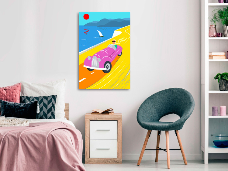 Canvas Print Colorful Ride (1-piece) Vertical - landscape with a car against the sea 142625 additionalImage 3
