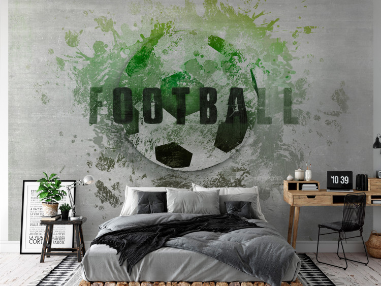 Photo Wallpaper Hobby is football - green motif with a ball and writing in English 143325