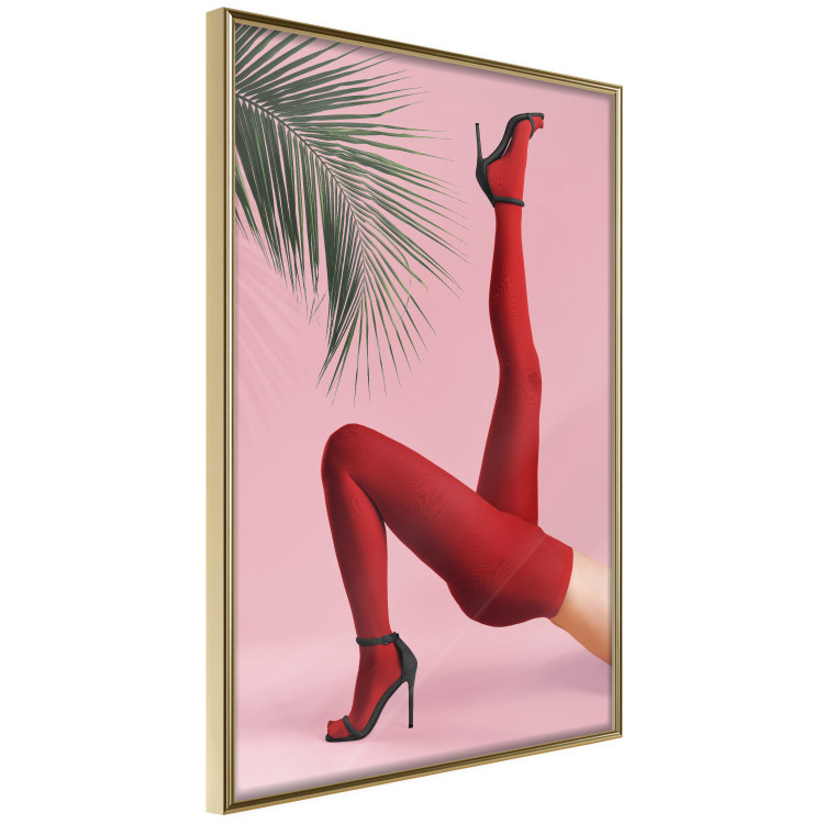 Wall Poster Red Tights - Woman Legs, High Heels and Palm Leaf on a Pink Background 144125 additionalImage 7