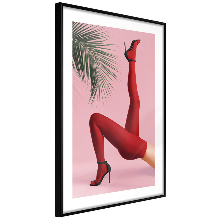 Wall Poster Red Tights - Woman Legs, High Heels and Palm Leaf on a Pink Background 144125 additionalImage 5