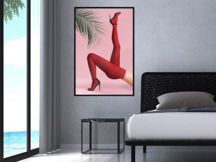 Wall Poster Red Tights - Woman Legs, High Heels and Palm Leaf on a Pink Background 144125 additionalImage 21