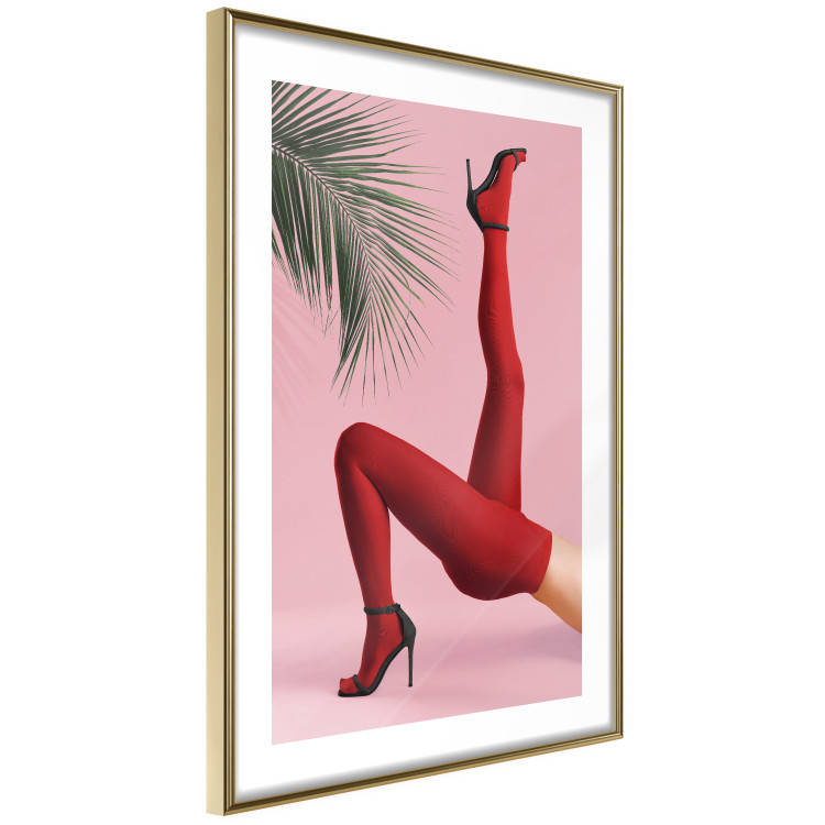 Wall Poster Red Tights - Woman Legs, High Heels and Palm Leaf on a Pink Background 144125 additionalImage 10