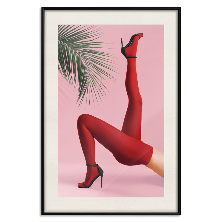 Wall Poster Red Tights - Woman Legs, High Heels and Palm Leaf on a Pink Background 144125 additionalImage 26