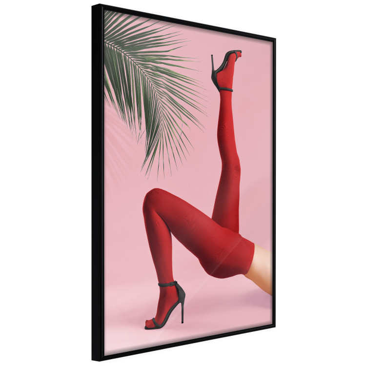 Wall Poster Red Tights - Woman Legs, High Heels and Palm Leaf on a Pink Background 144125 additionalImage 2