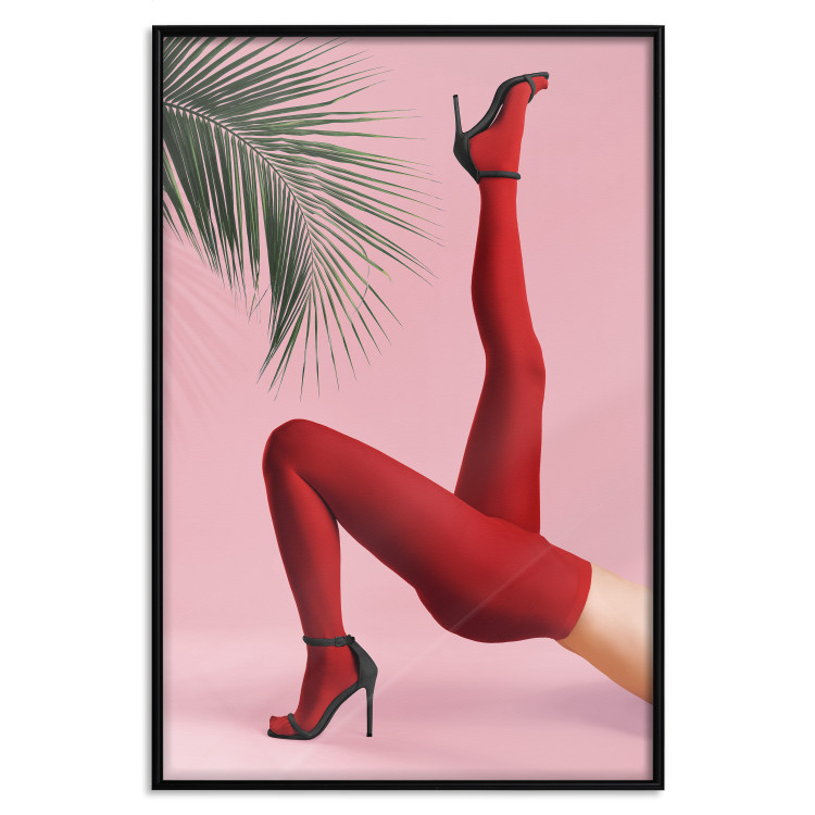 Wall Poster Red Tights - Woman Legs, High Heels and Palm Leaf on a Pink Background 144125 additionalImage 22