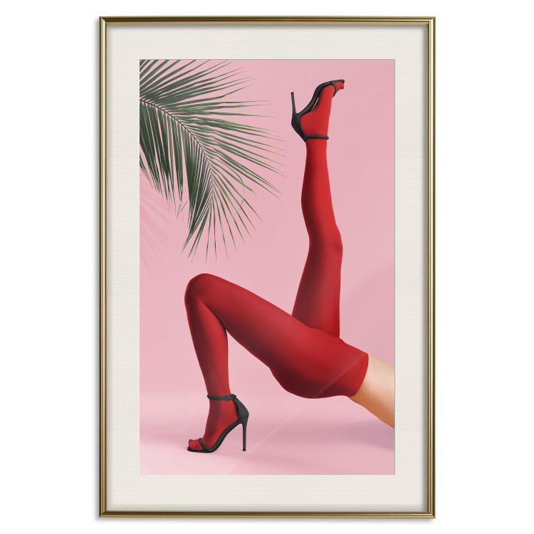 Wall Poster Red Tights - Woman Legs, High Heels and Palm Leaf on a Pink Background 144125 additionalImage 23