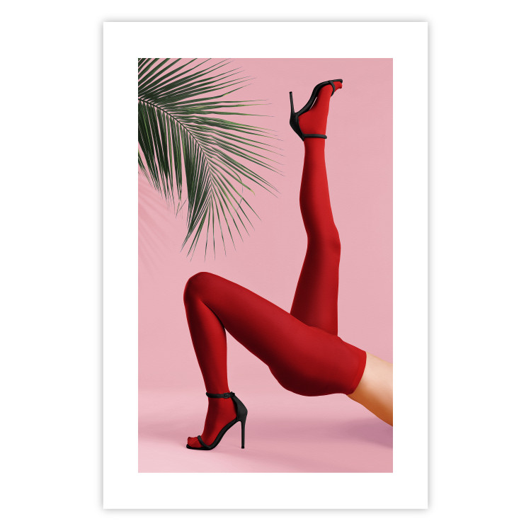 Wall Poster Red Tights - Woman Legs, High Heels and Palm Leaf on a Pink Background 144125 additionalImage 19