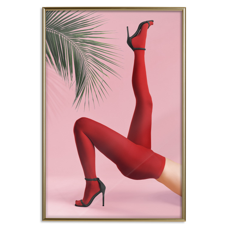 Wall Poster Red Tights - Woman Legs, High Heels and Palm Leaf on a Pink Background 144125 additionalImage 27