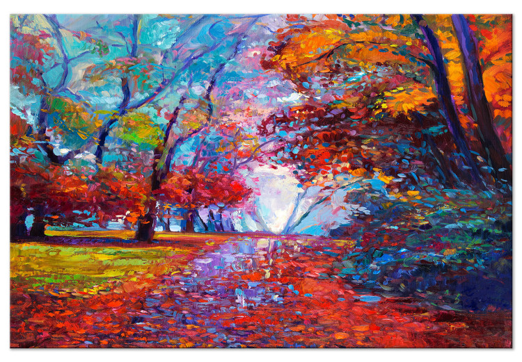 Canvas In the Autumn Park - Painted September Landscape With Colorful Trees 145525