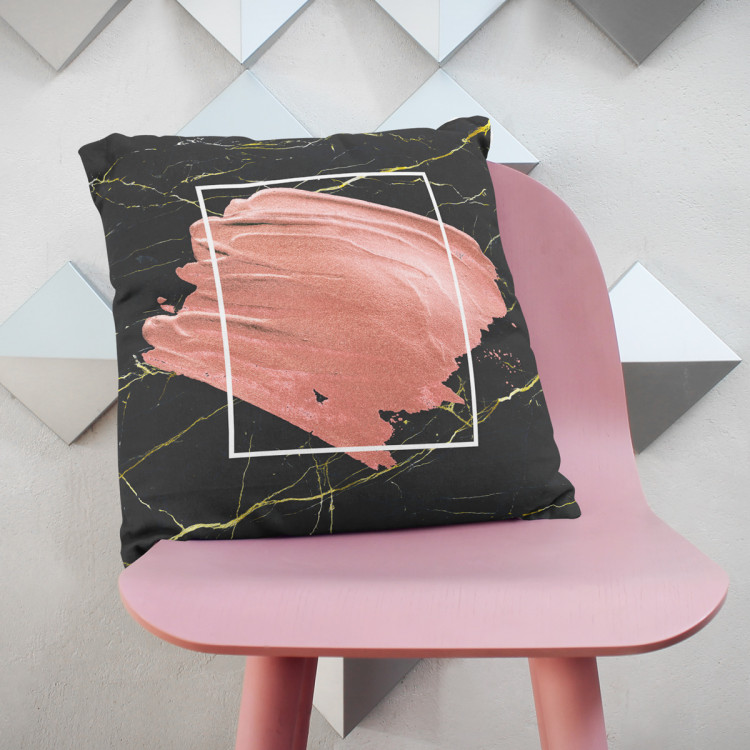 Decorative Microfiber Pillow Pearl pink - an abstract composition on black marble background cushions 146825 additionalImage 2
