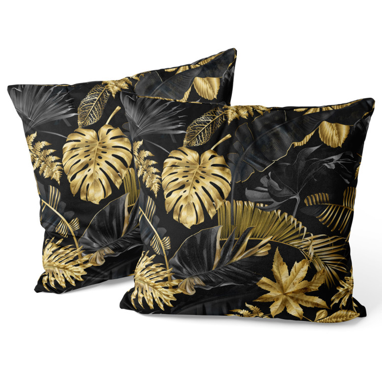 Decorative Velor Pillow Gold and black monstera - tropical leaves in glamour style 147125 additionalImage 3
