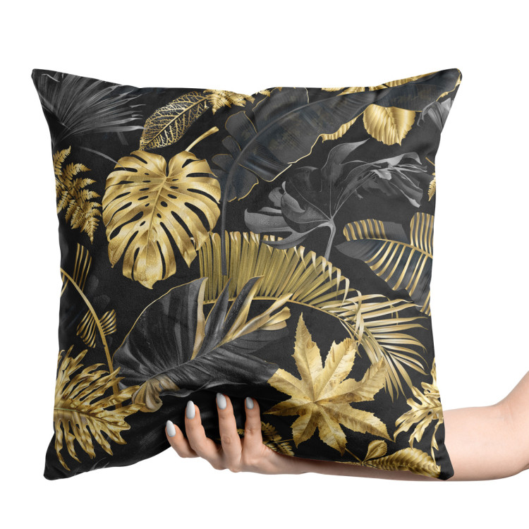 Decorative Velor Pillow Gold and black monstera - tropical leaves in glamour style 147125 additionalImage 2