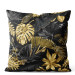 Decorative Velor Pillow Gold and black monstera - tropical leaves in glamour style 147125